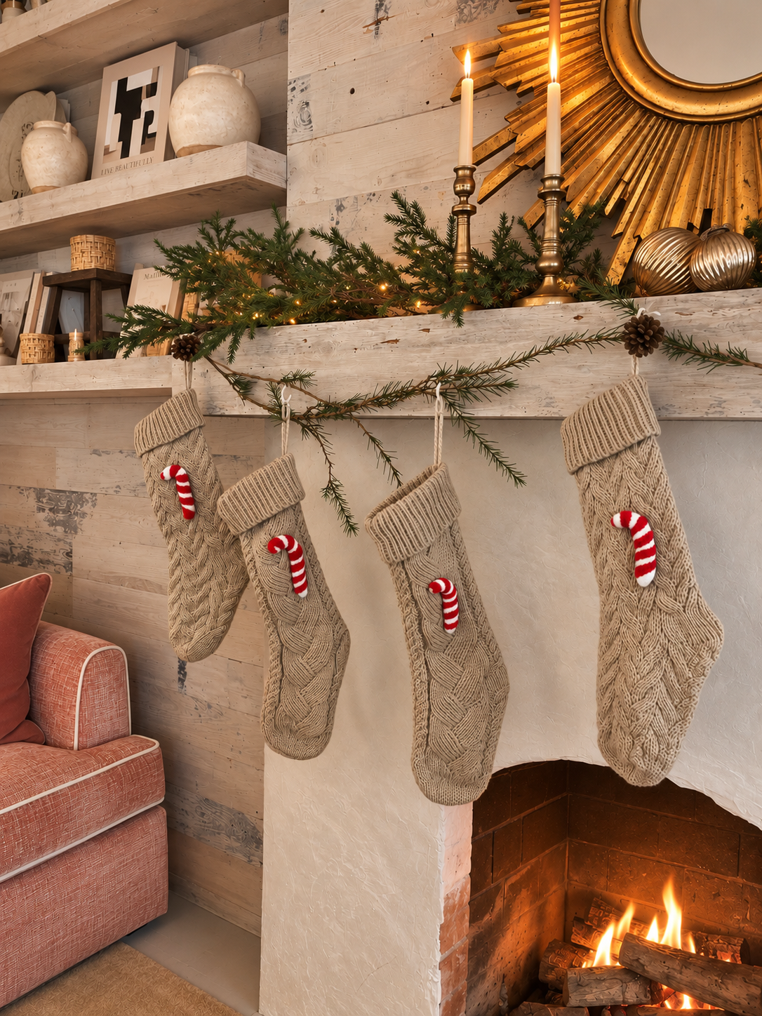 Knit Holiday Stocking -Natural