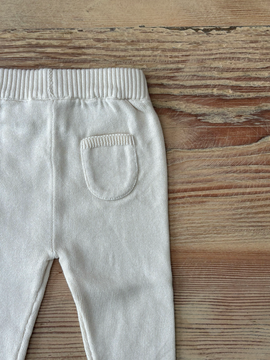 Cotton Pocket Sweater Baby Leggings-Ecru