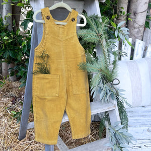 mustard corduroy kid's overalls
