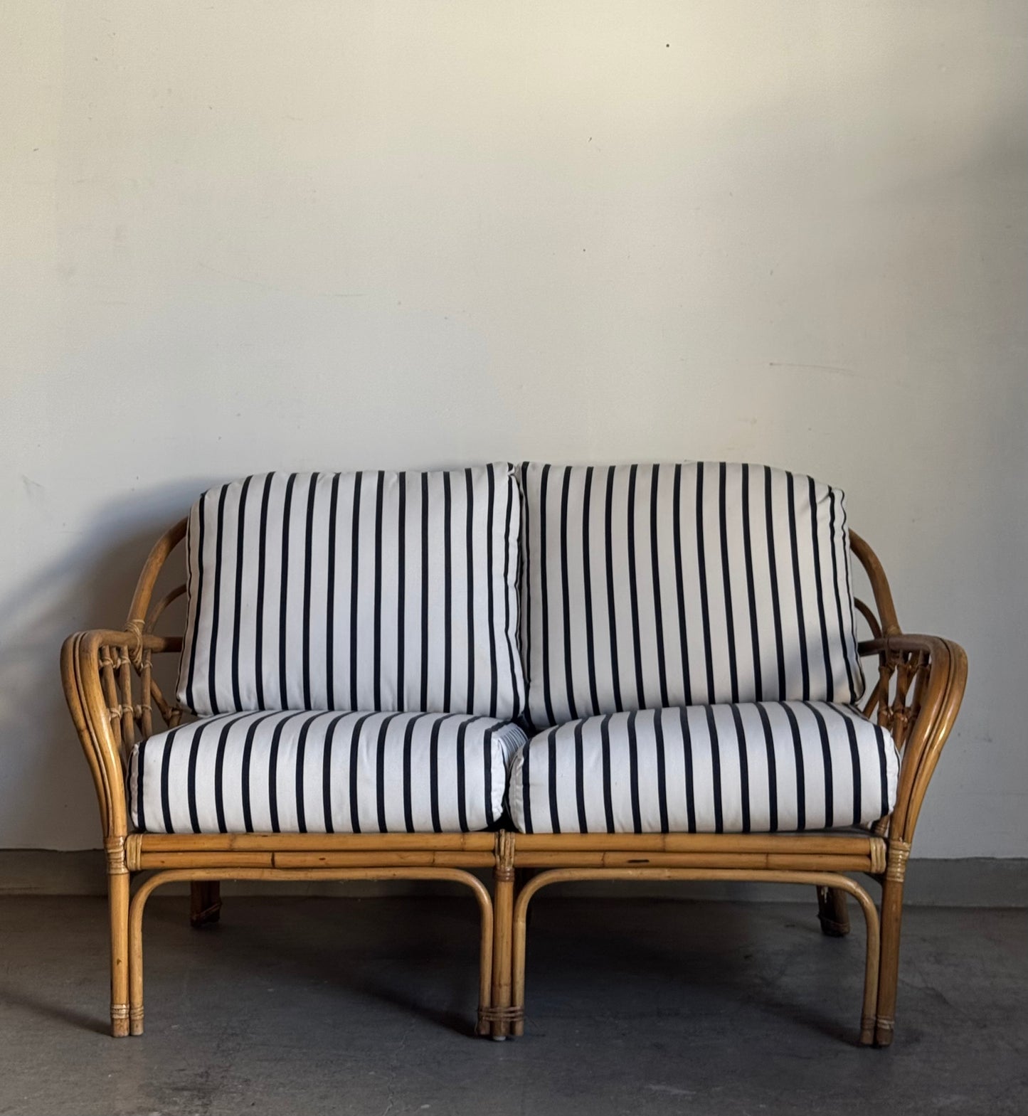 Striped Rattan Loveseat