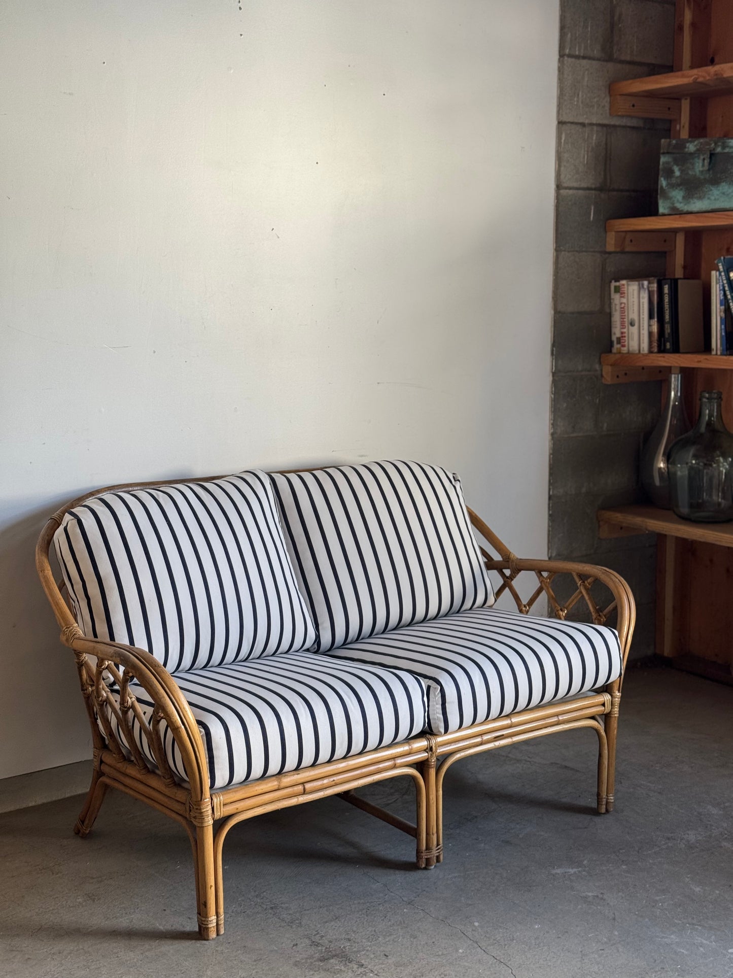 Striped Rattan Loveseat