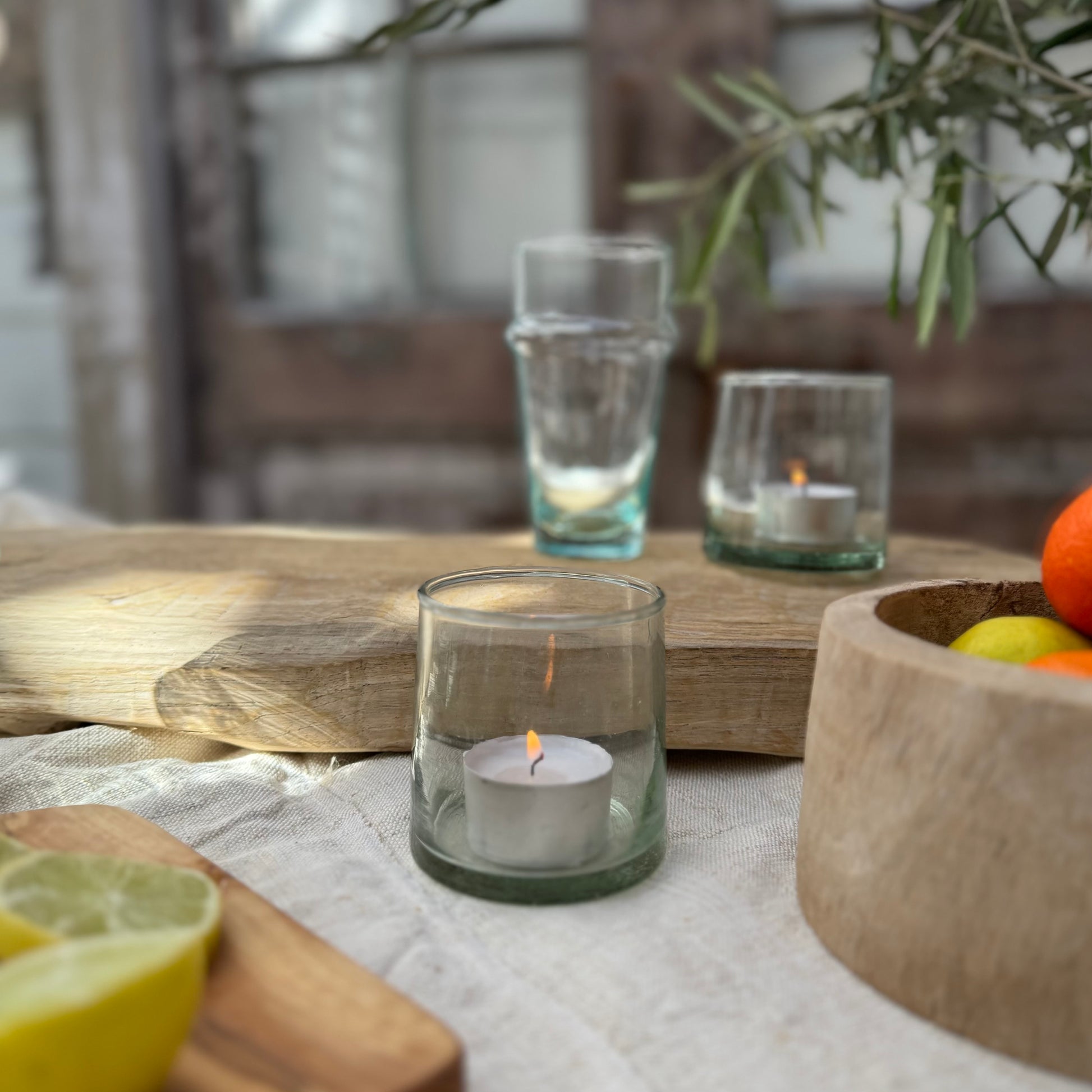 short recycled Moroccan glass tumblers