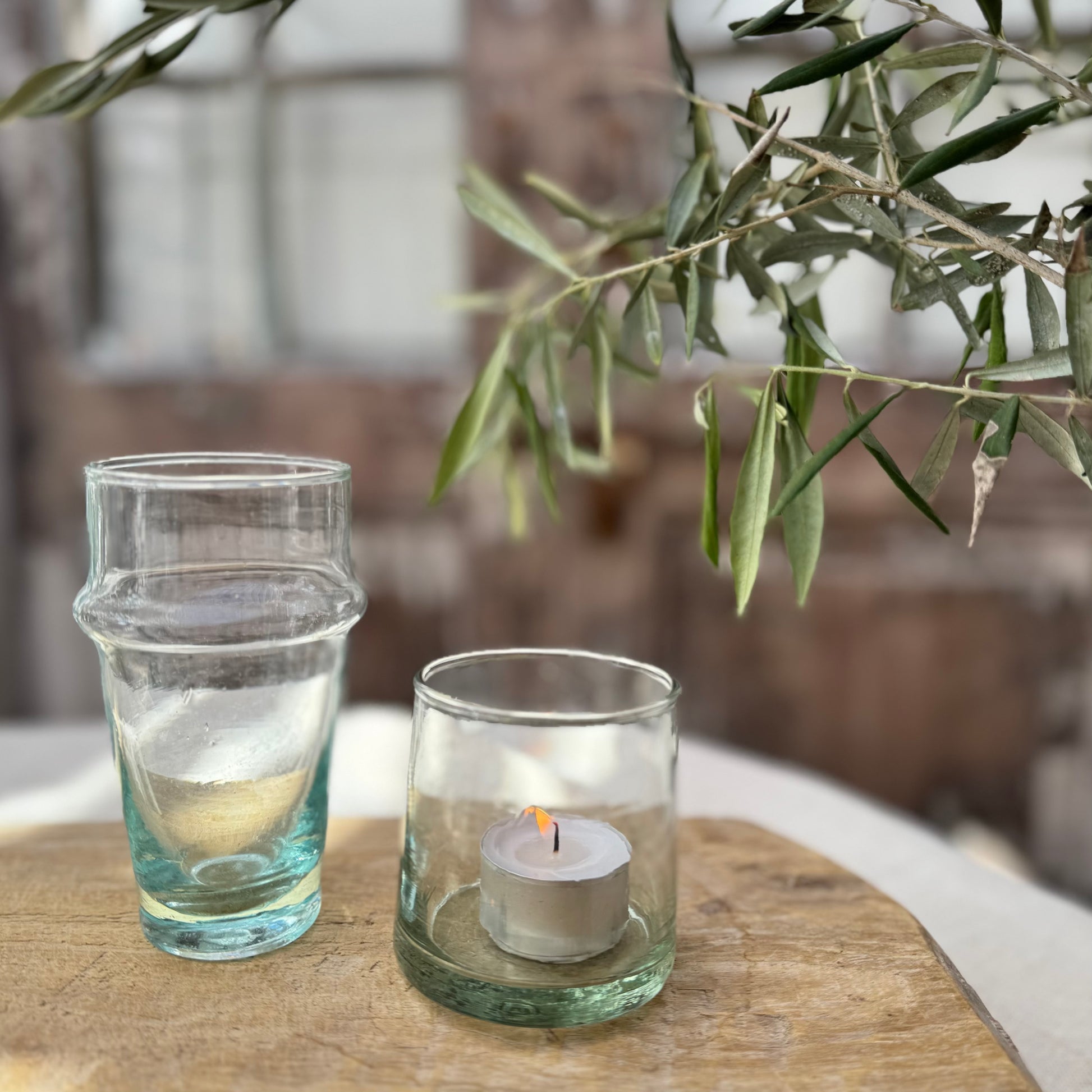 short recycled Moroccan glass tumblers