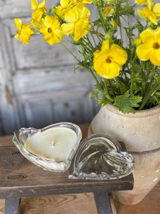 Vintage Heart Shaped Glass Candle