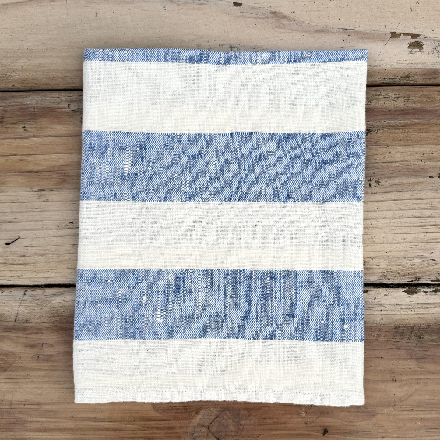 blue and white wide stripe dish towel