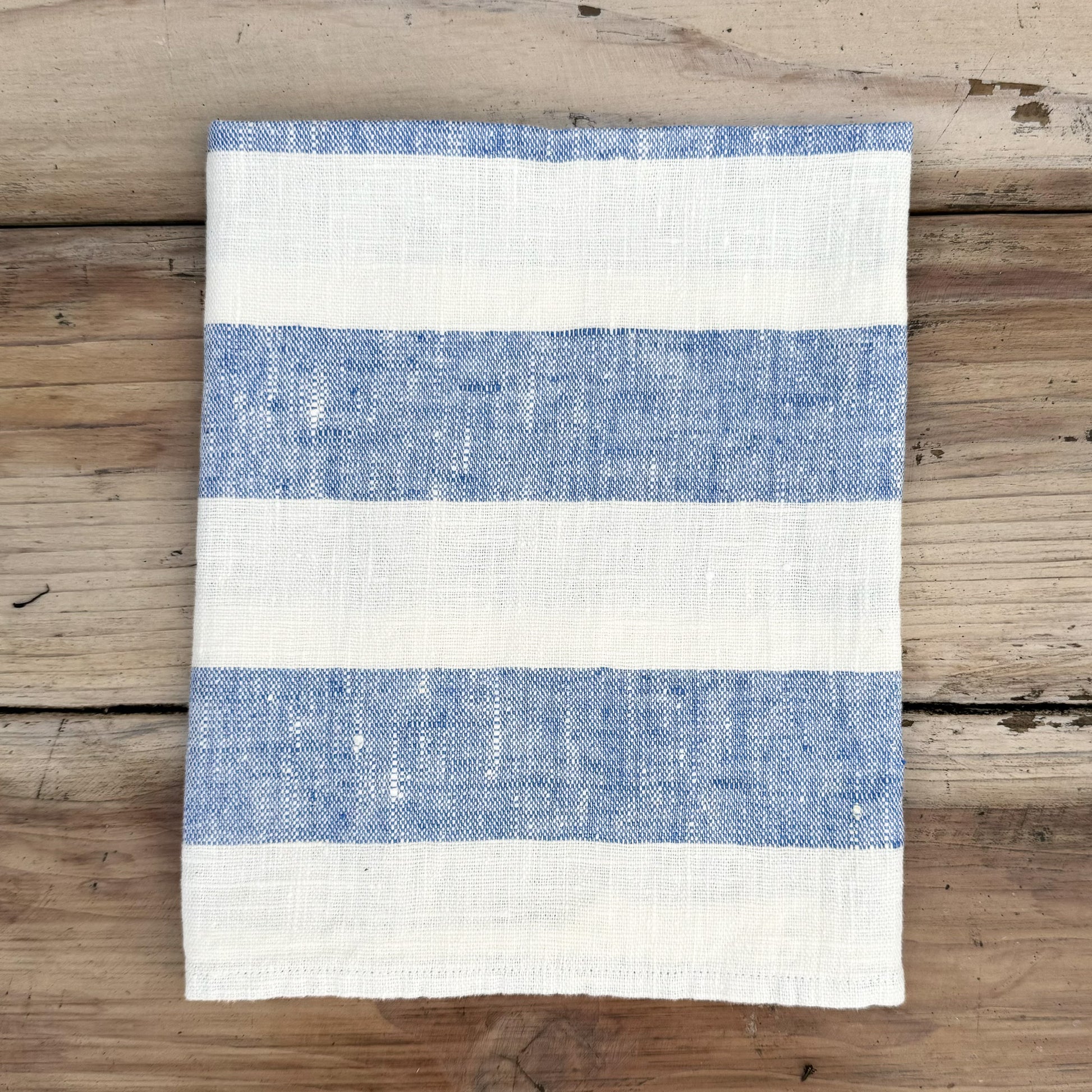 blue and white wide stripe dish towel