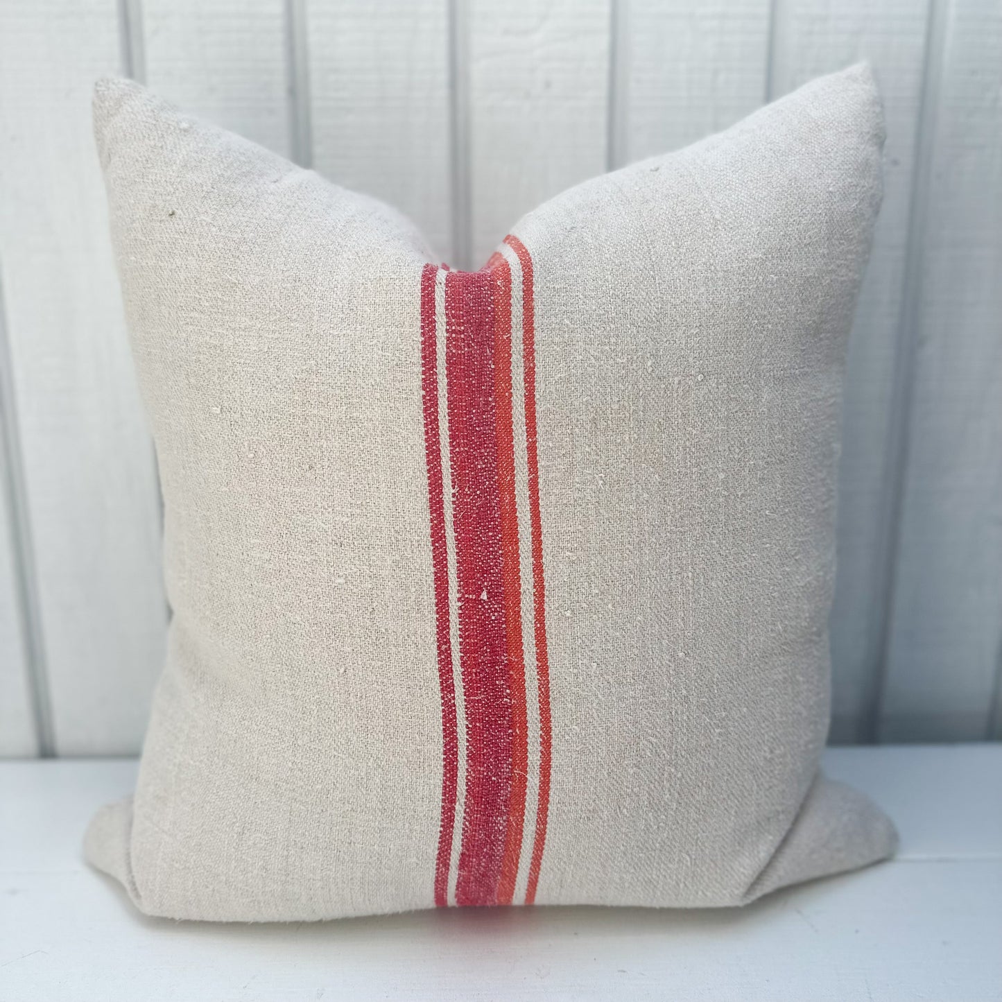 Multi Stripe Grain de Sac Pillow-Red