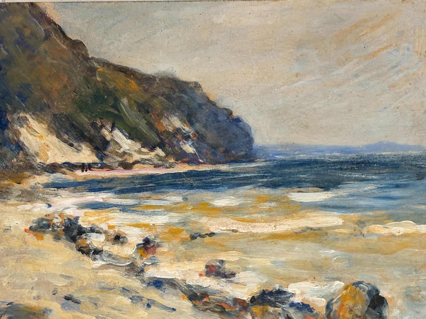 French Seaside Cliffs Vintage Painting