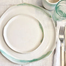 Load image into Gallery viewer, white ceramic plates with green glaze accents