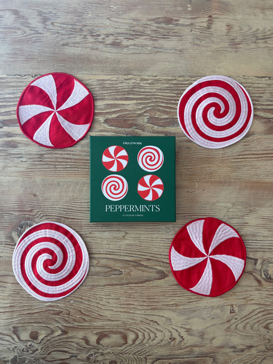 Holiday Peppermint Linen Cocktail Napkins