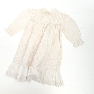 off white cotton toddler long sleeve dress with ruffle collar