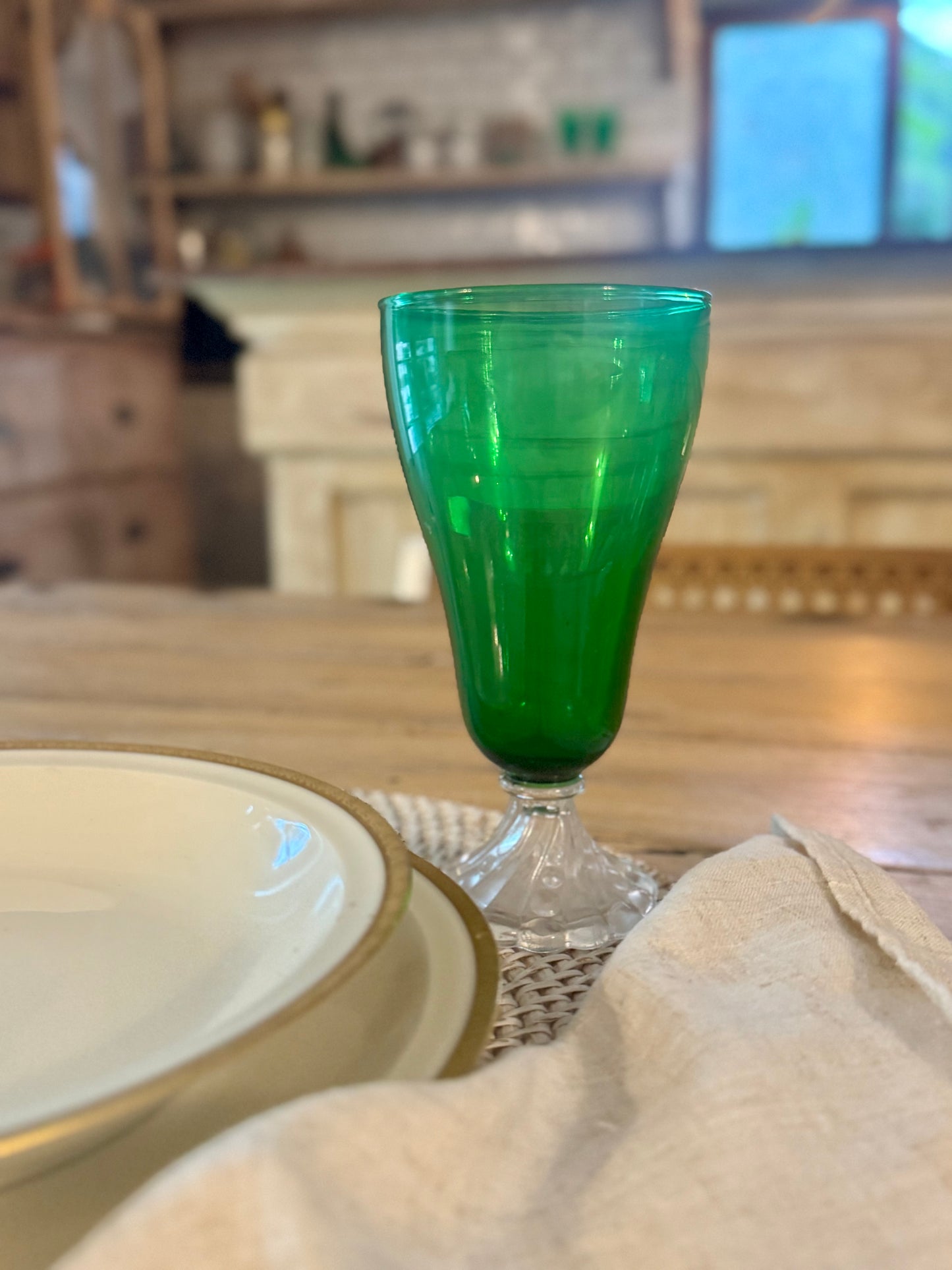 Set/2 Vintage Forest Green Ice Tea Glass