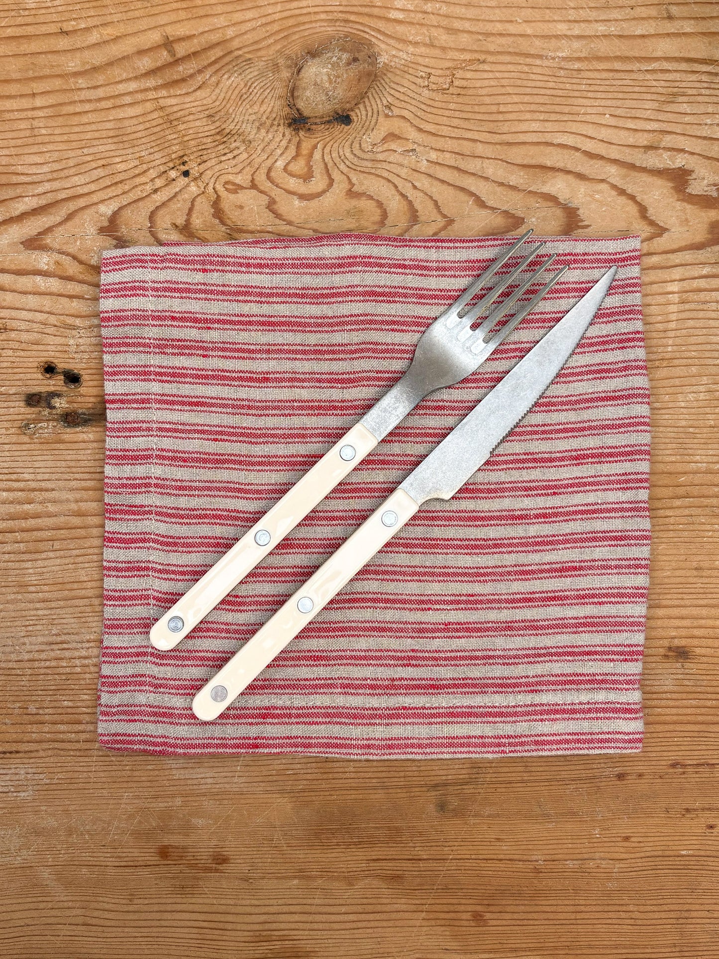 Red Natural Stripe Linen Napkin Set/2