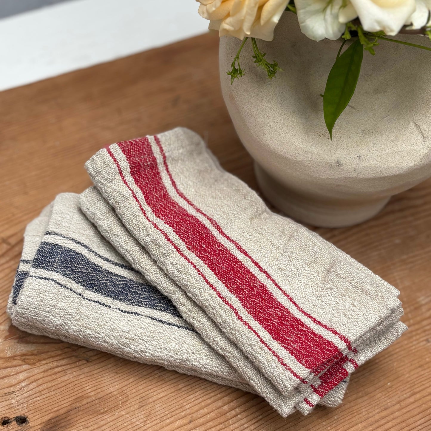 Blue Stripe Vintage Linen Napkin Set/2