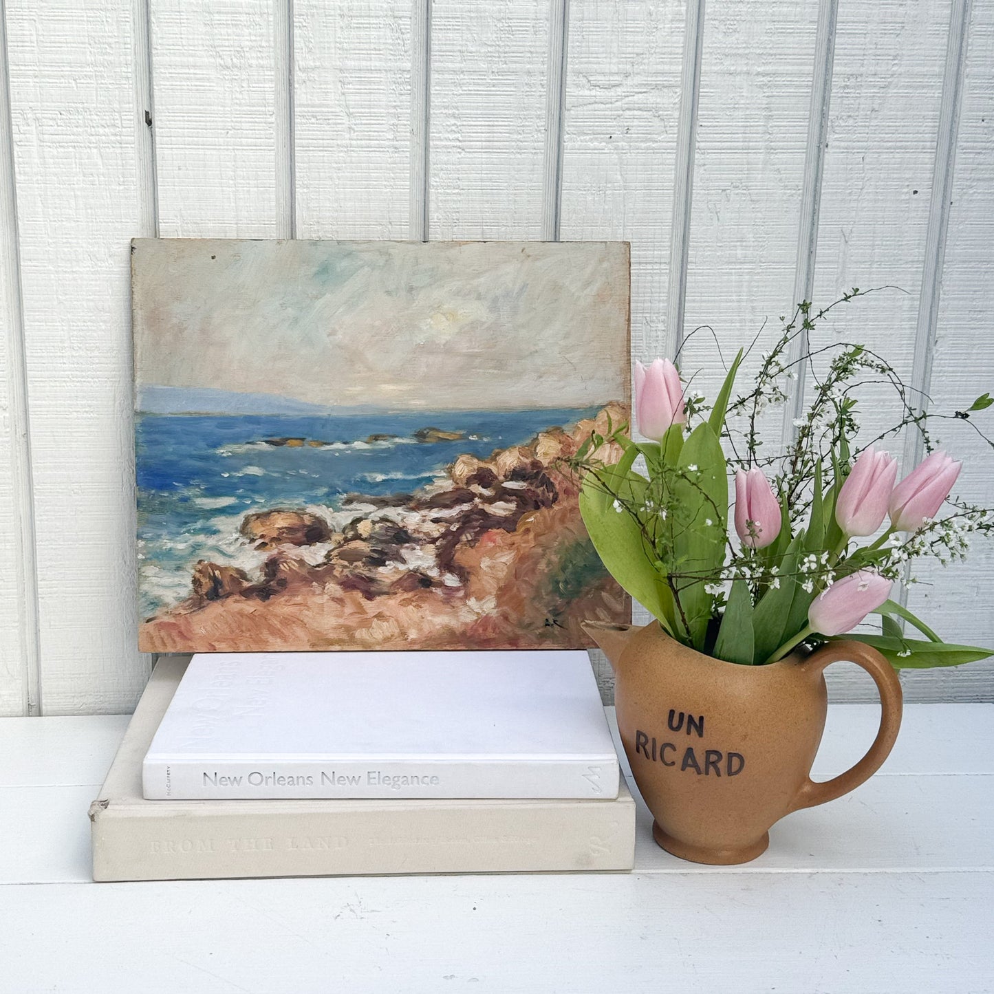 oil painting of a rocky seashore
