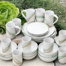 Load image into Gallery viewer, white ceramic dishes with brown speckles and green and brown glaze accents