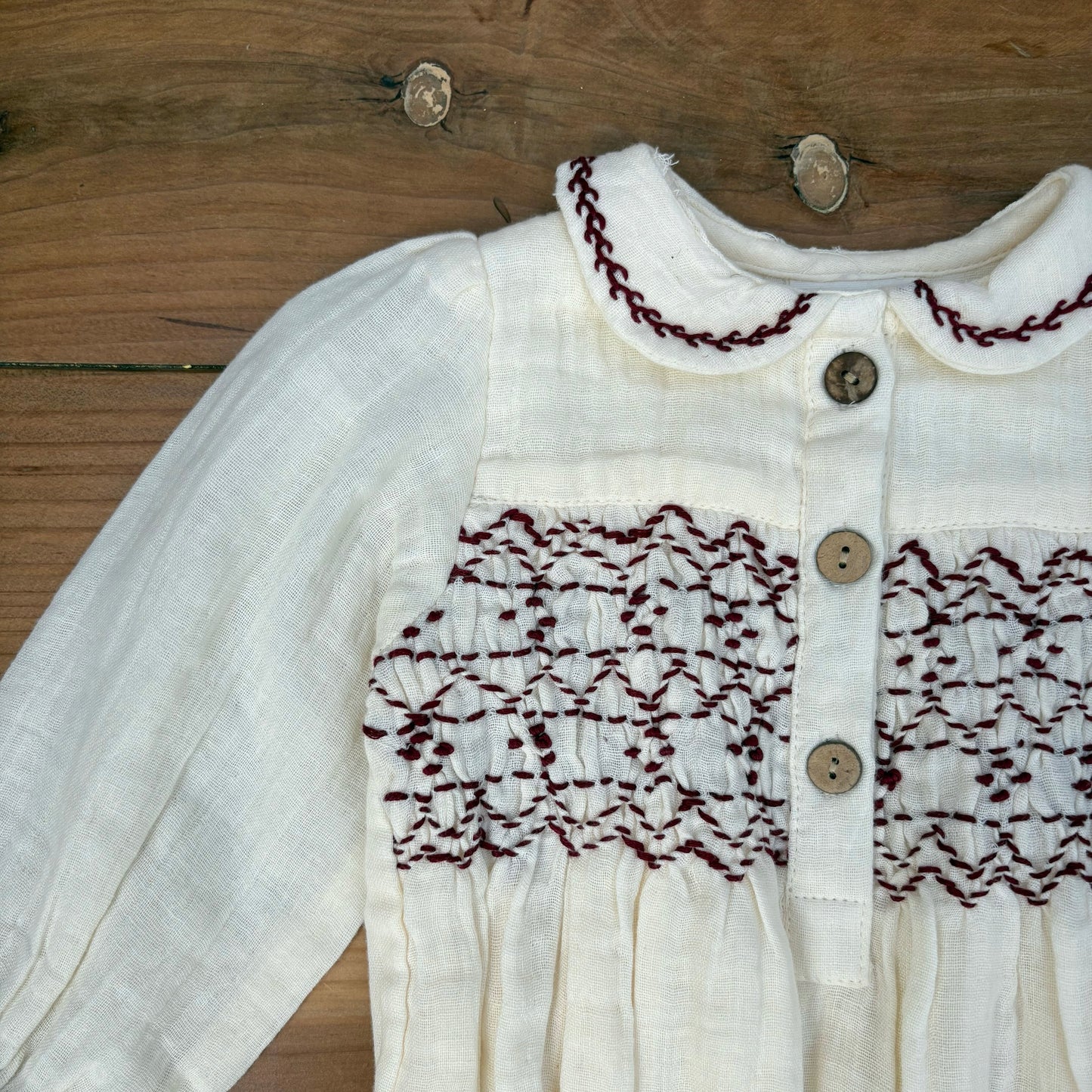 Organic Hand Smocked Linen Romper