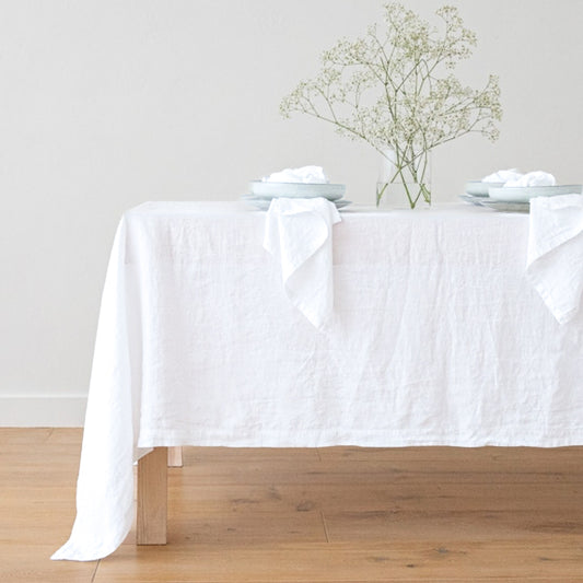 rectangular white linen tablecloth