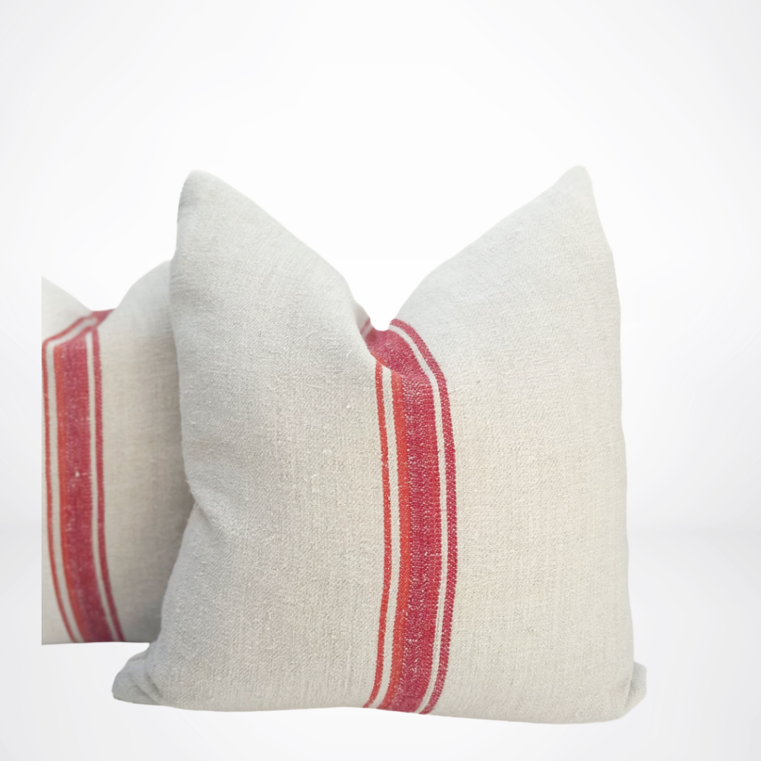 Multi Stripe Grain de Sac Pillow-Red