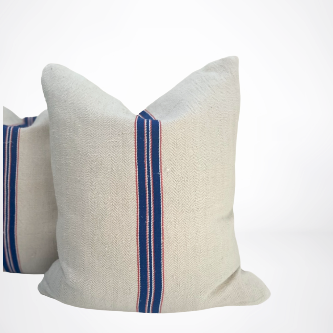 Multi Stripe Grain de Sac Pillow-Blue