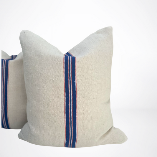 Multi Stripe Grain de Sac Pillow-Blue