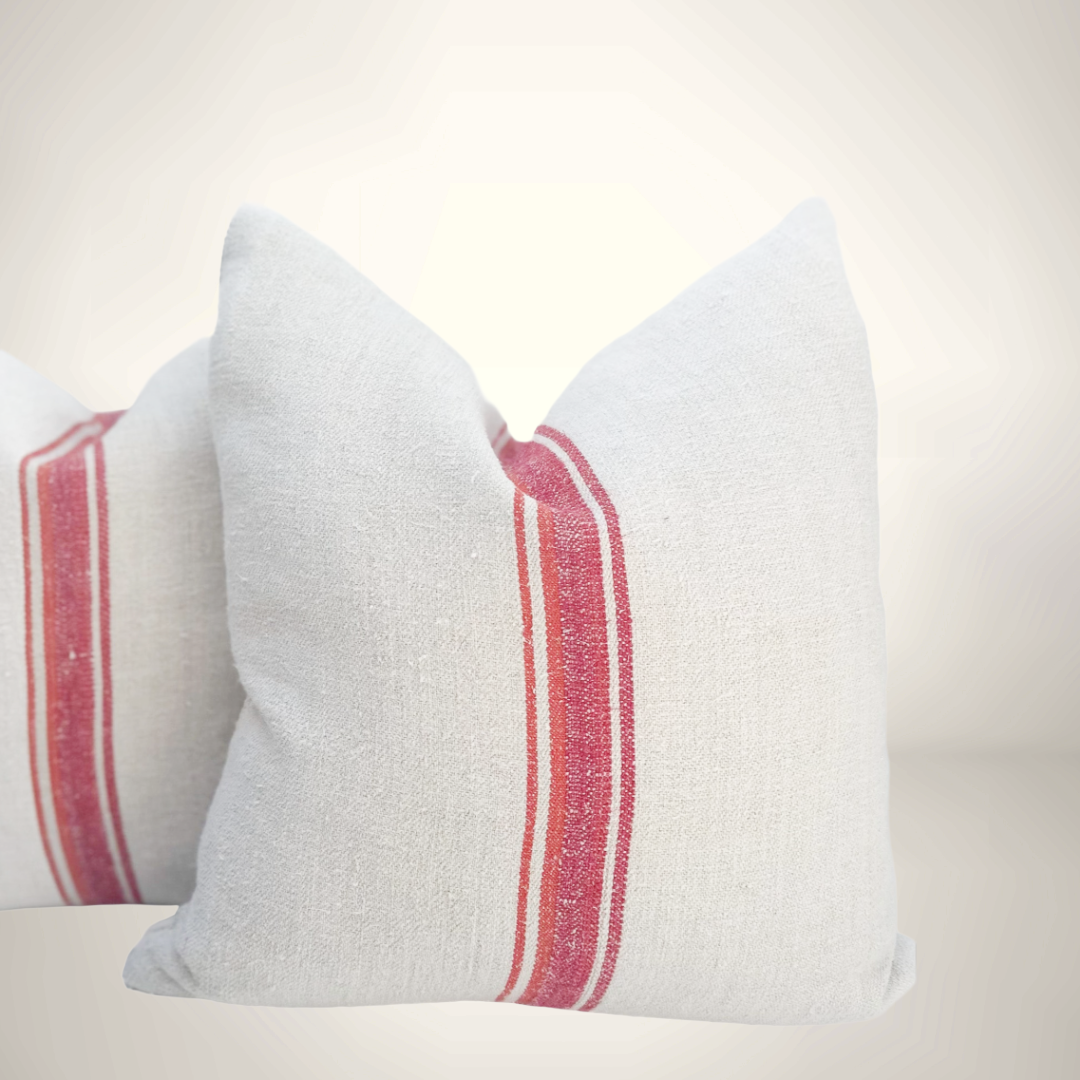 Multi Stripe Grain de Sac Pillow-Red