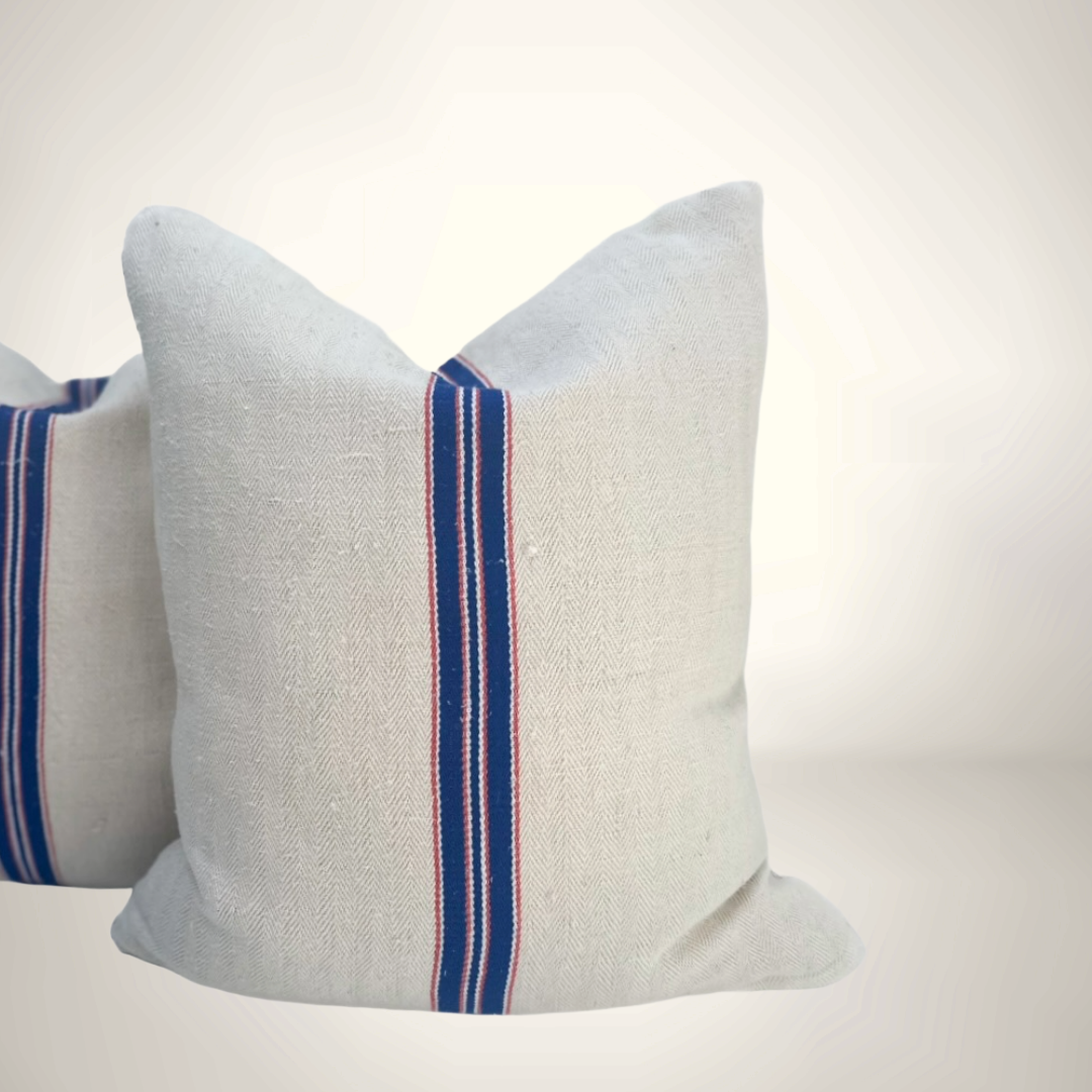 Multi Stripe Grain de Sac Pillow-Blue