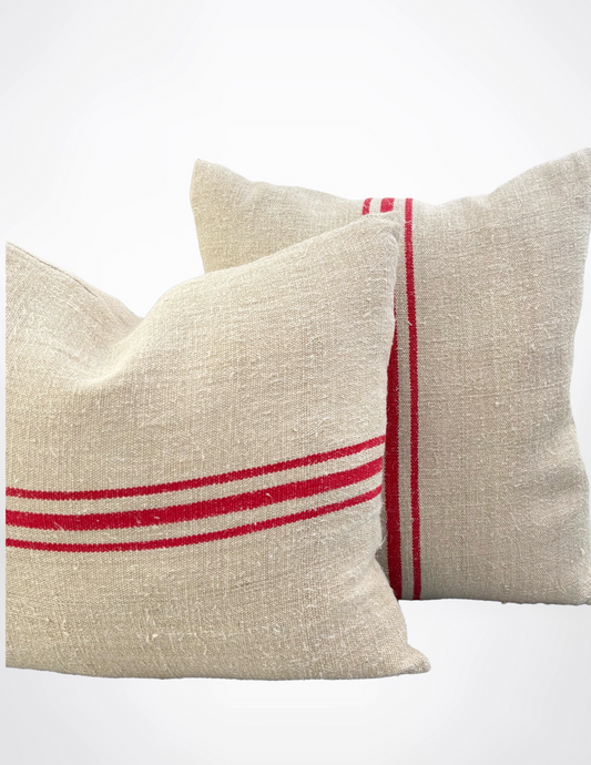 Three Red Stripe Grain Sac Pillow