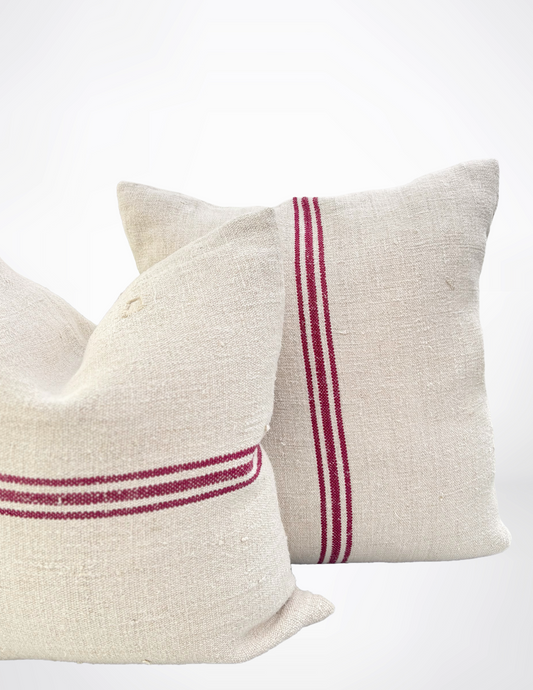 Burgundy Stripe Grain Sac Pillow #2