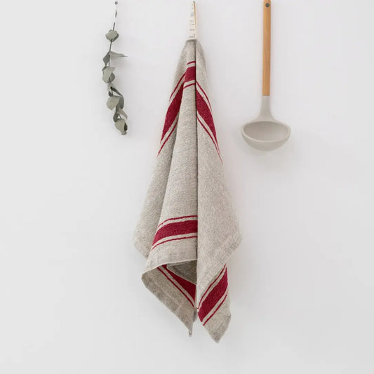 Red Stripe Vintage Linen Kitchen Towel