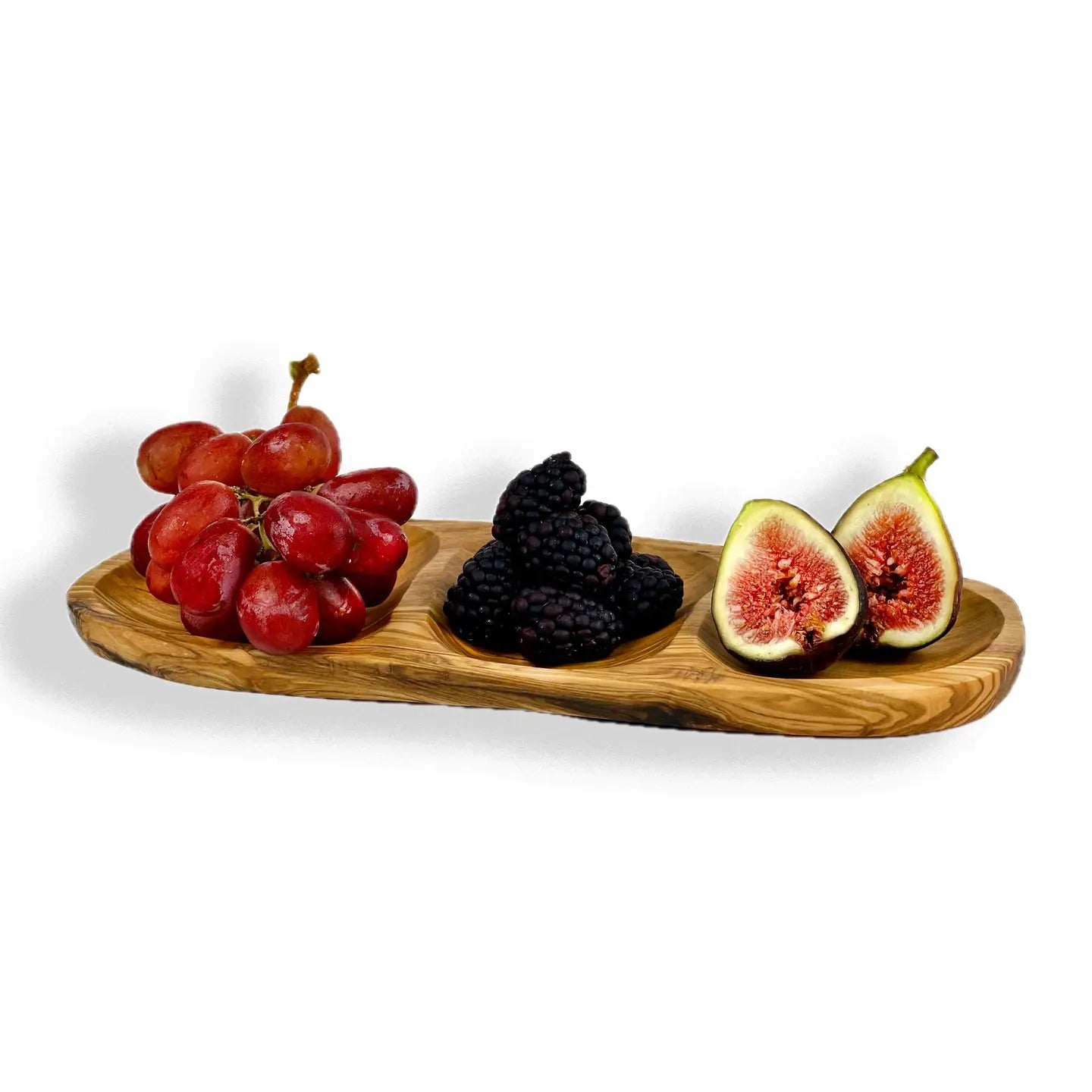 shallow wooden small tray for nuts or fruit with three sections