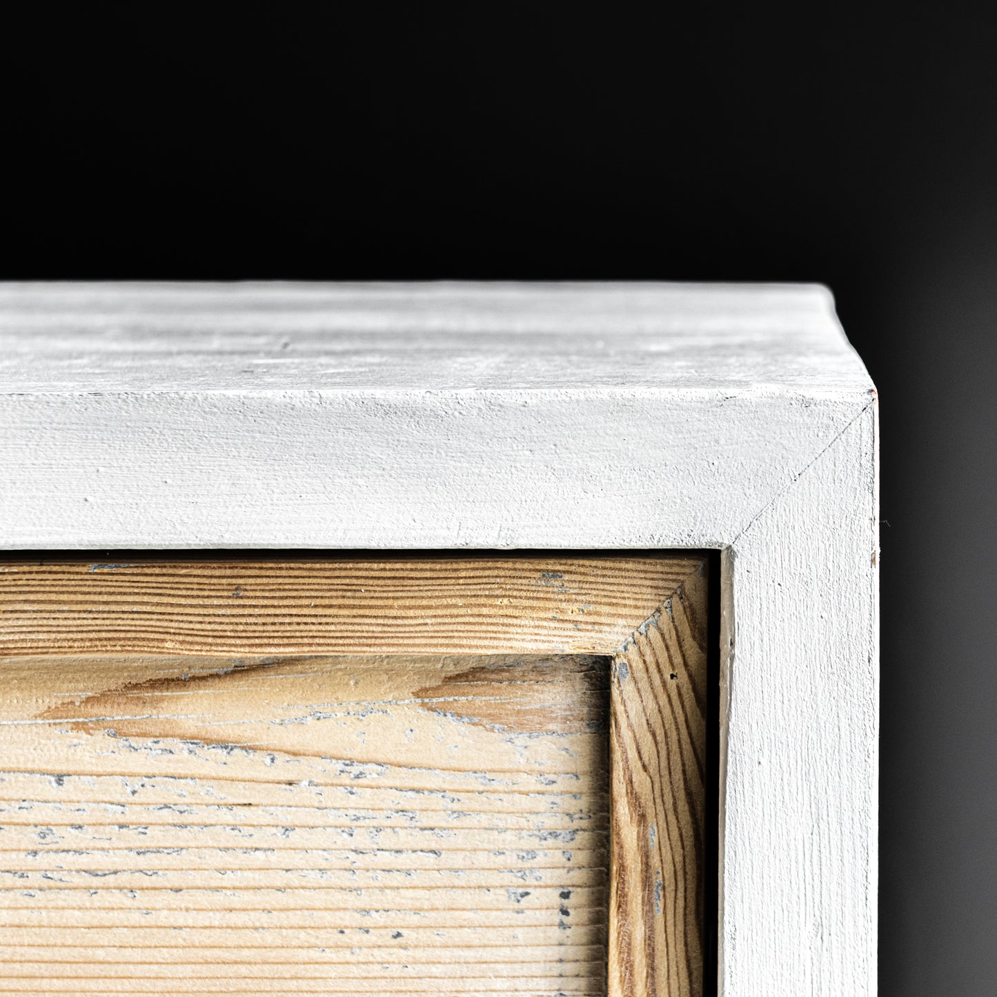 white and natural wood  cube nightstand with brown leather handle