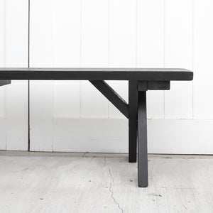 black painted redwood picnic table and benches