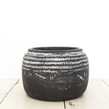 Load image into Gallery viewer, Black ceramic pot with white markings around top