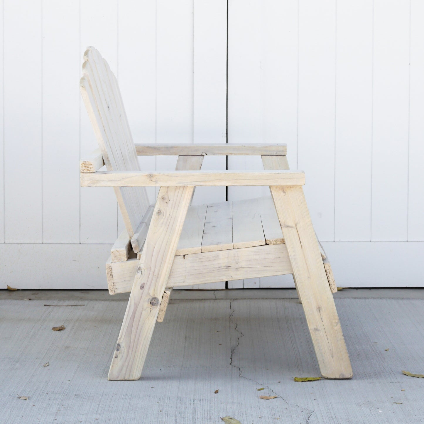 white washed wood patio loveseat