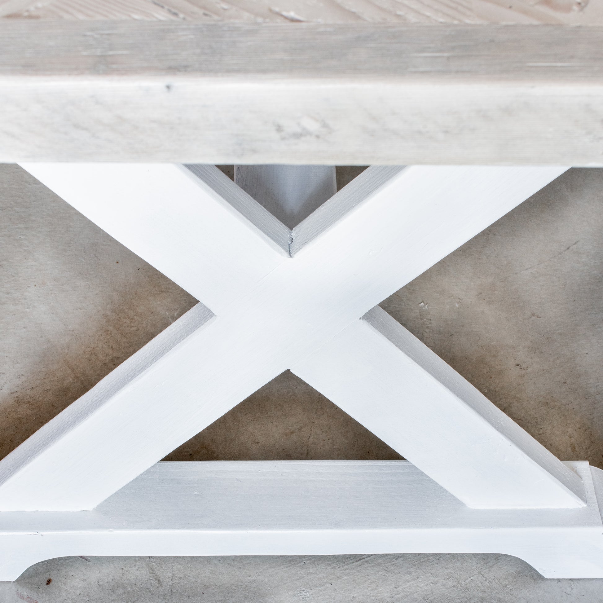 The Portobello Table-rustic salvaged white washed wood, x cross legs