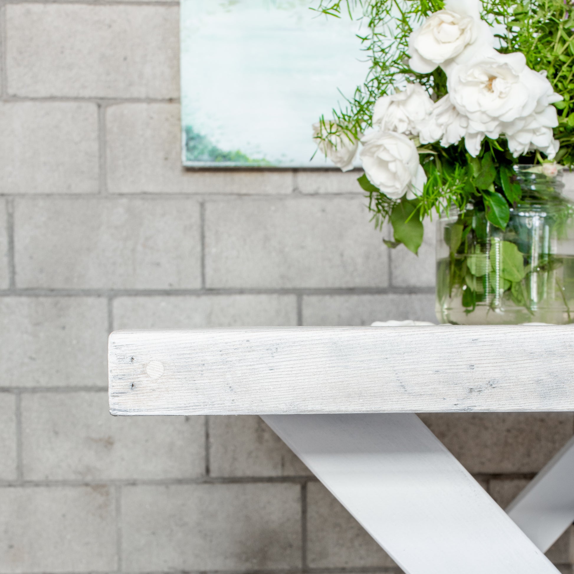 The Portobello Table-rustic salvaged white washed wood, x cross legs