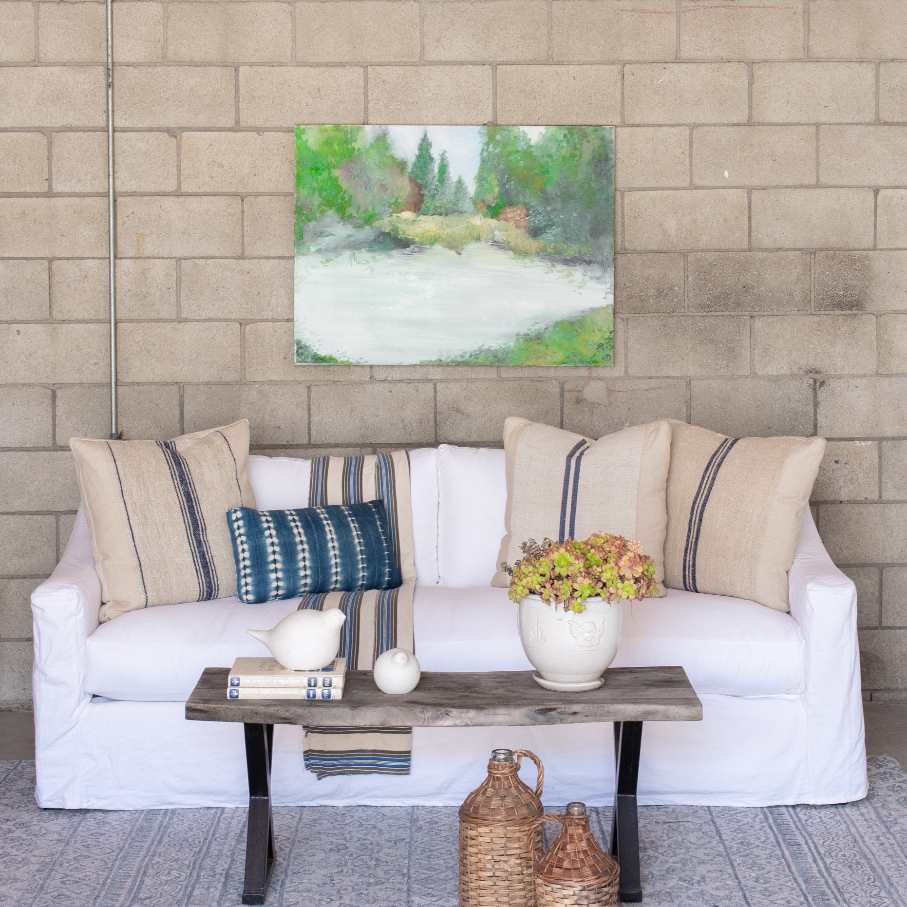 The South Bay Sofa-white duck cotton fabric slipcover, bench cushion and two back pillows