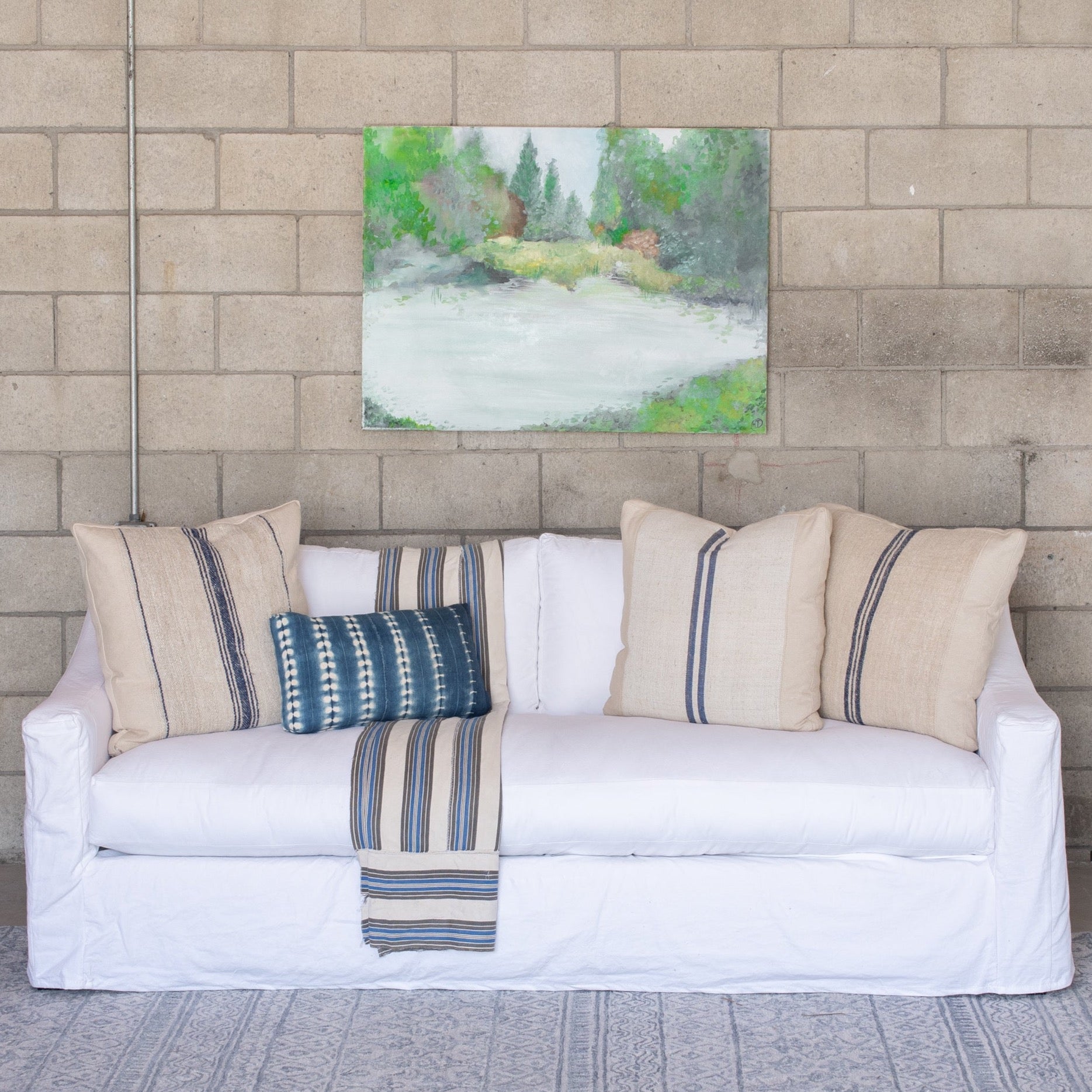 The South Bay Sofa-white duck cotton fabric slipcover, bench cushion and two back pillows