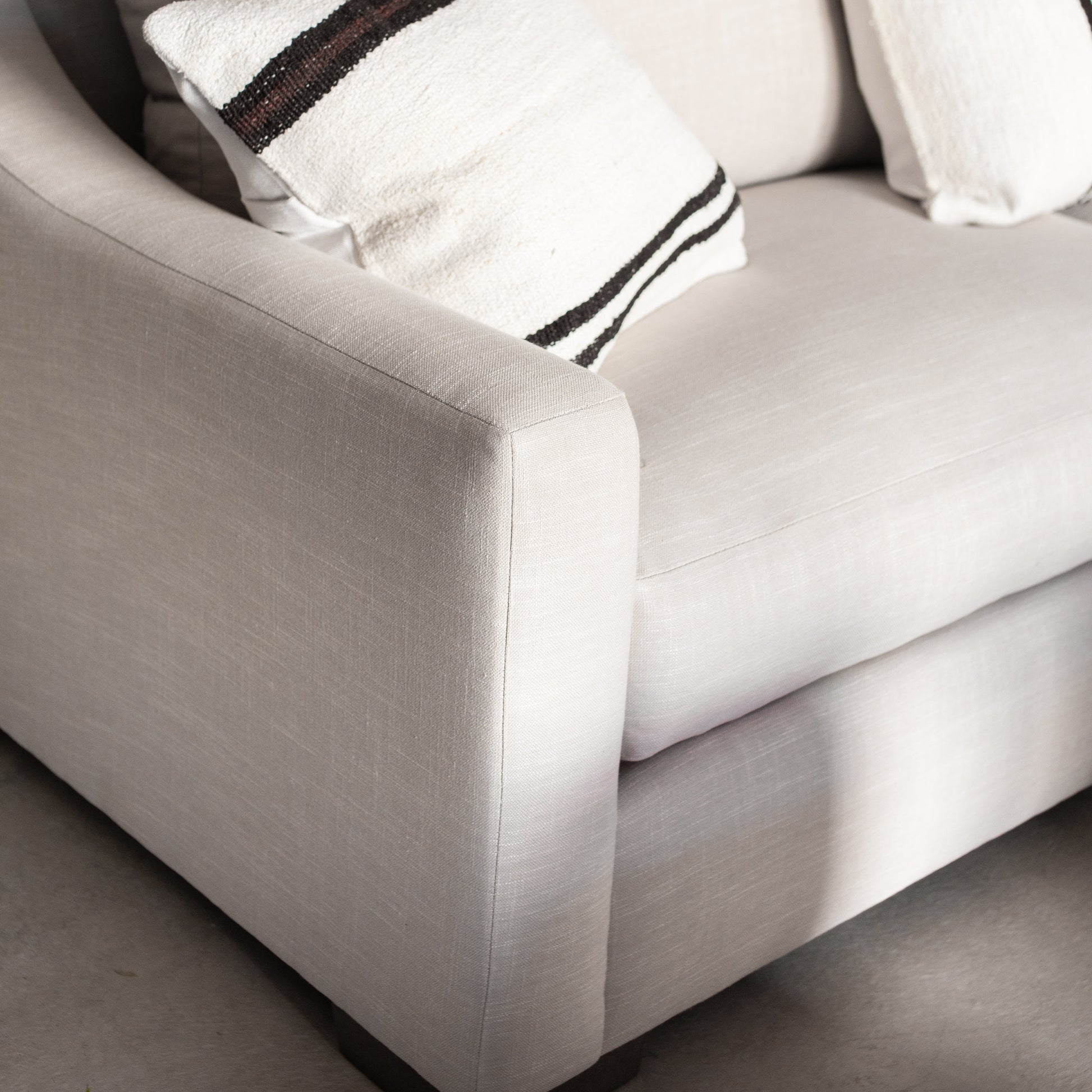 The Silver Lake Sofa-clean line sofa, wood feet, cream linen fabric