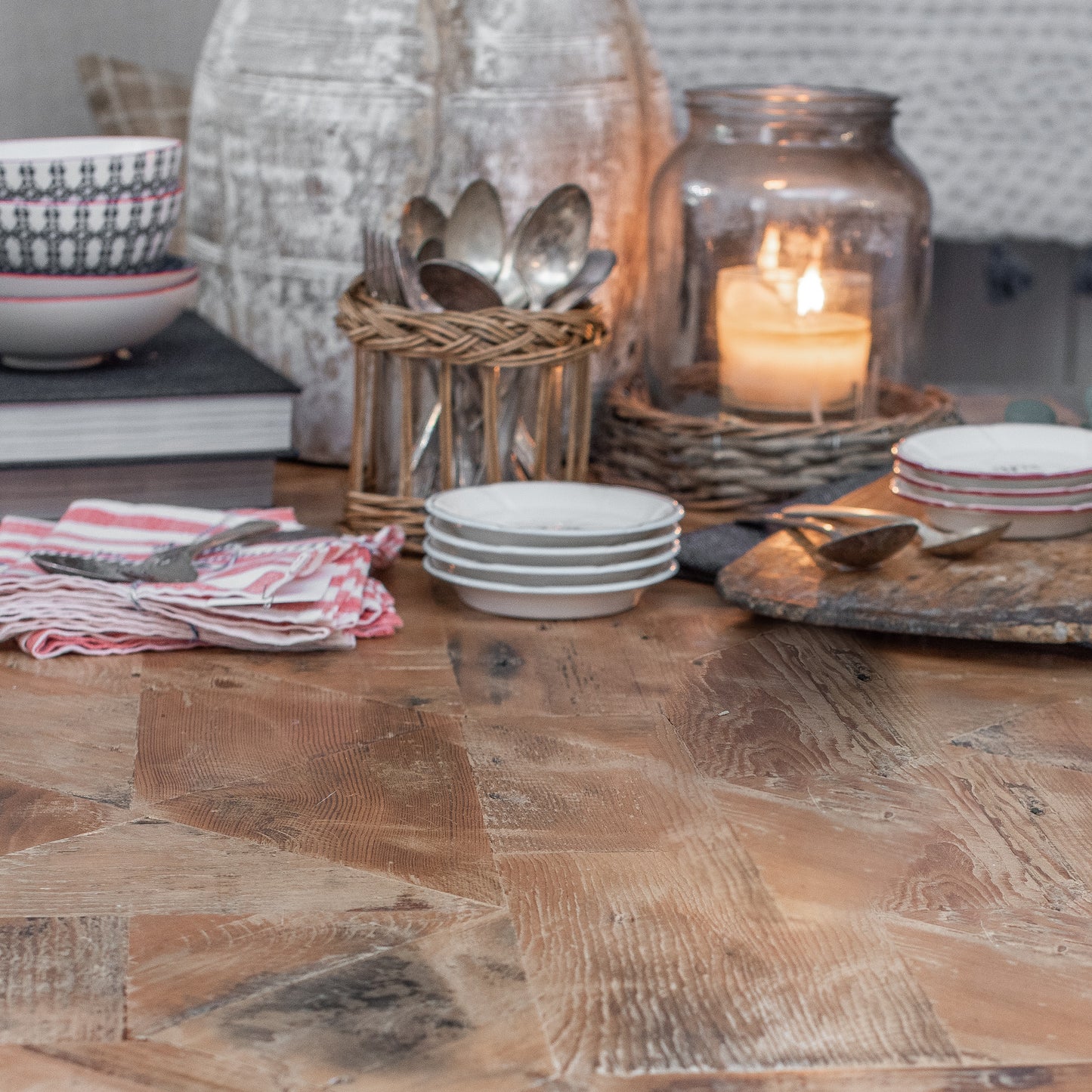 The Butternut Farm Table -X cross legged rustic wood table, reclaimed wood, metal edge around top