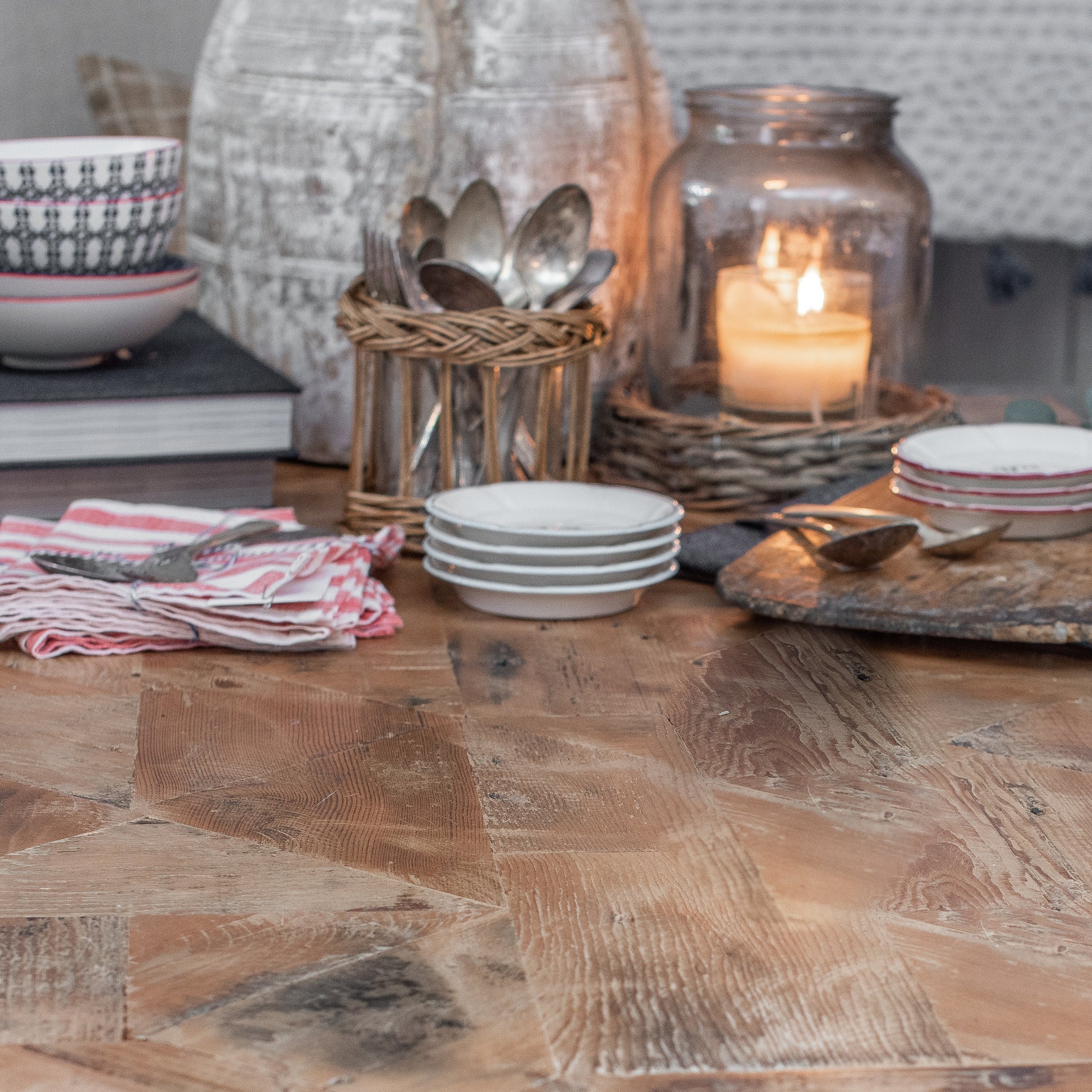 The Butternut Farm Table -X cross legged rustic wood table, reclaimed wood, metal edge around top