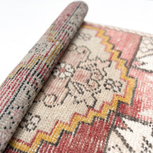 Load image into Gallery viewer, brick red, cream, gold, tan and black colored small Turkish rug