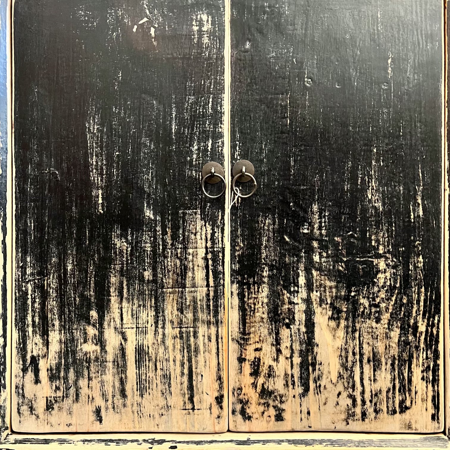 wood nightstand, two doors, distressed black  rustic paint finish