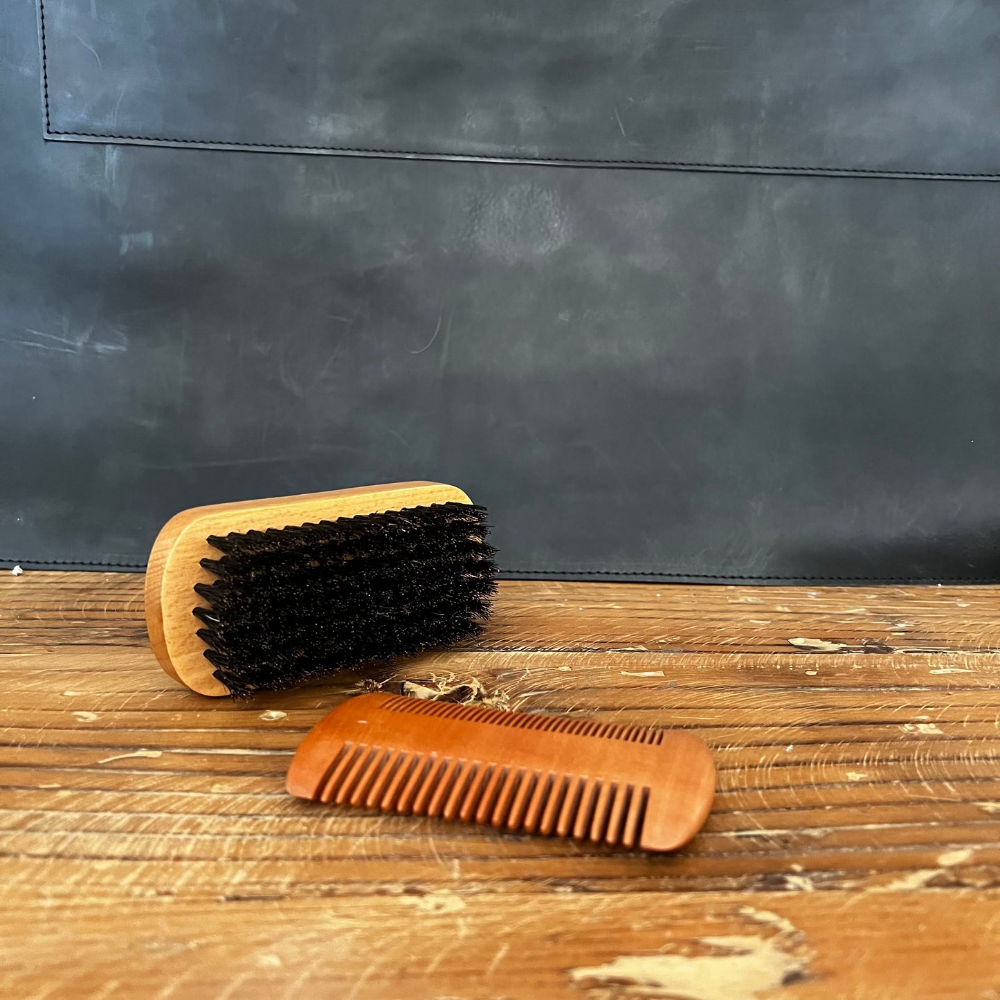 two sided light brown pear wood beard comb