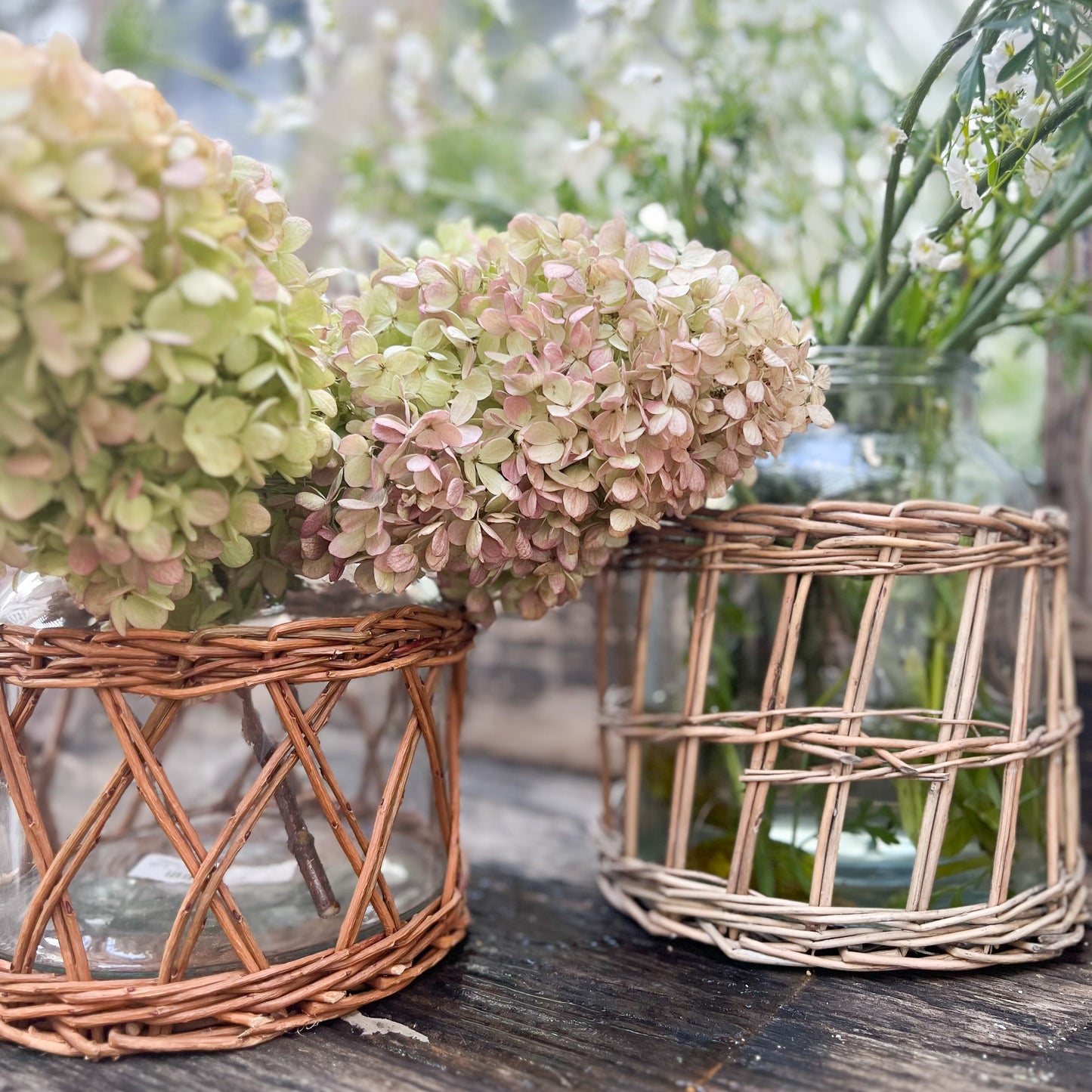 glass jar with rattan wrapped on outside