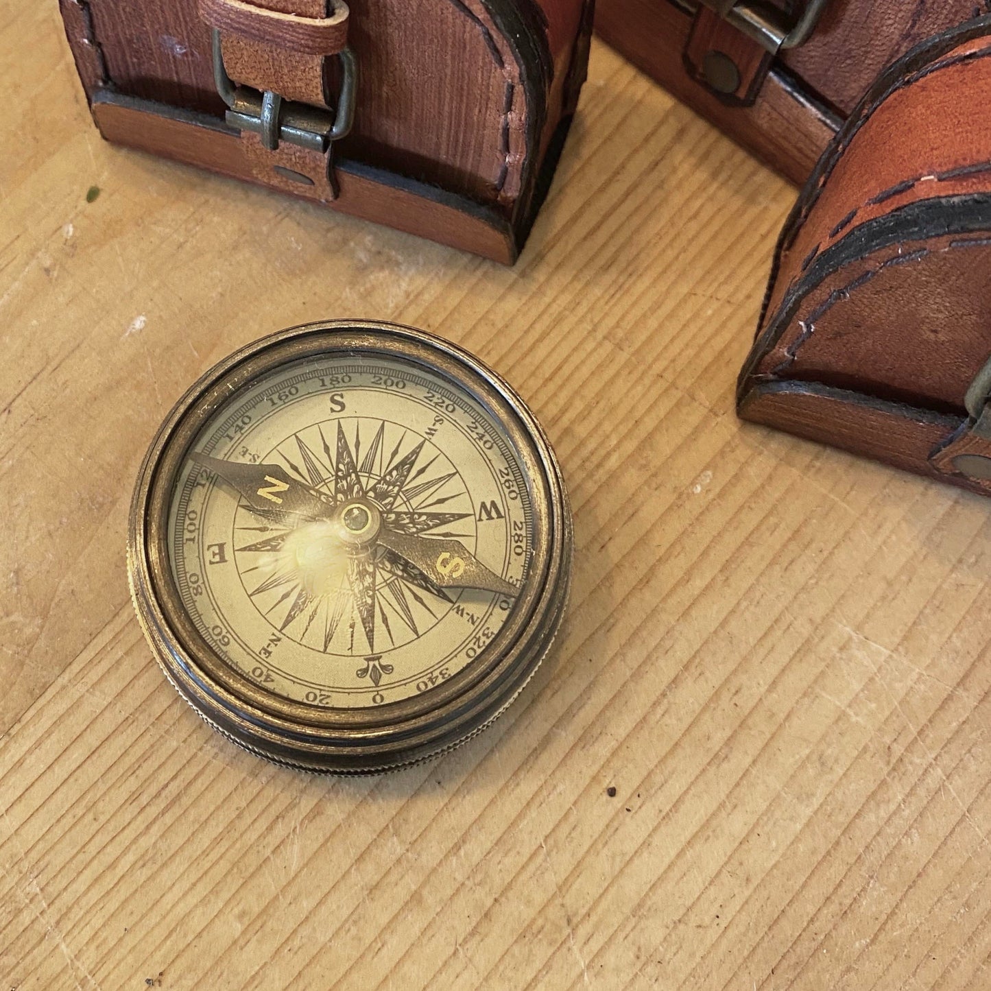antique brass compass from India with lid