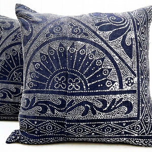 dark navy with white pattern square throw pillow