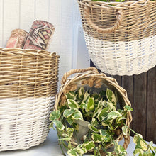 Load image into Gallery viewer, two toned tan and white nesting baskets with handles