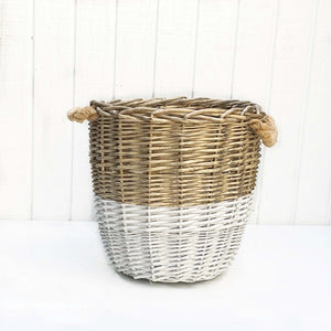 two toned tan and white nesting basket with handles